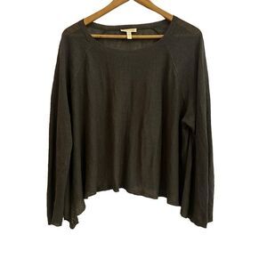 Eileen Fisher Grey Organic Linen Semi Sheer Oversized Minimalist Neutral Top Lrg